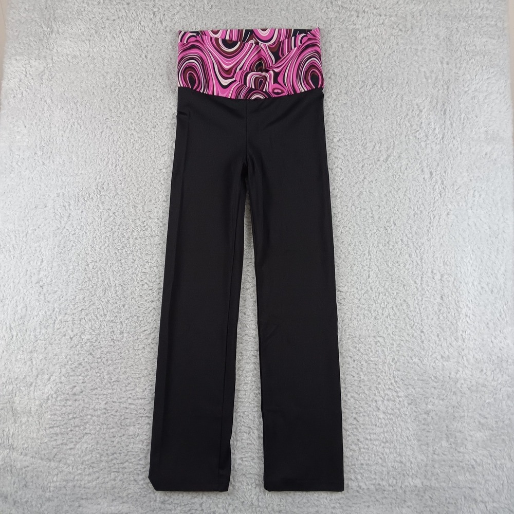 GemGear Womens Yoga Pants Black Pink Swirl Foldover High Waist Med Made in USA